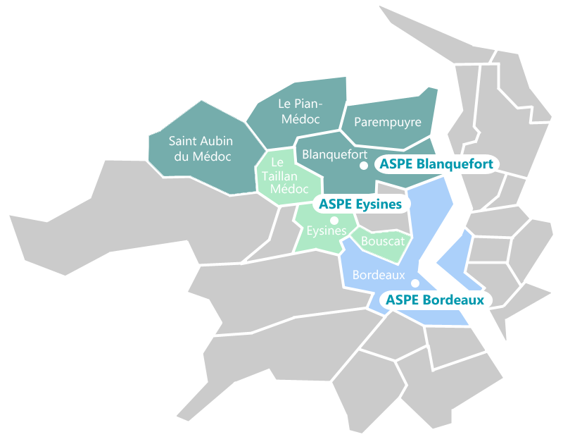 Zones d'intervention de l'association intermédiaire ASPE